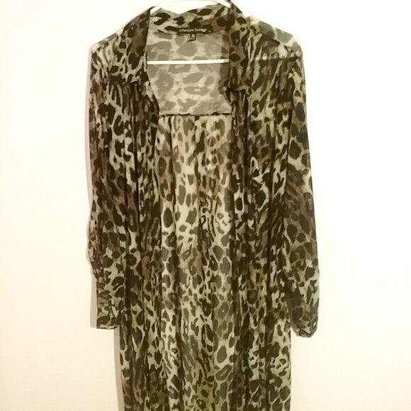 Always Indigo Tops - Always Indigo Sheer Leopard Print Tunic, Size 2x